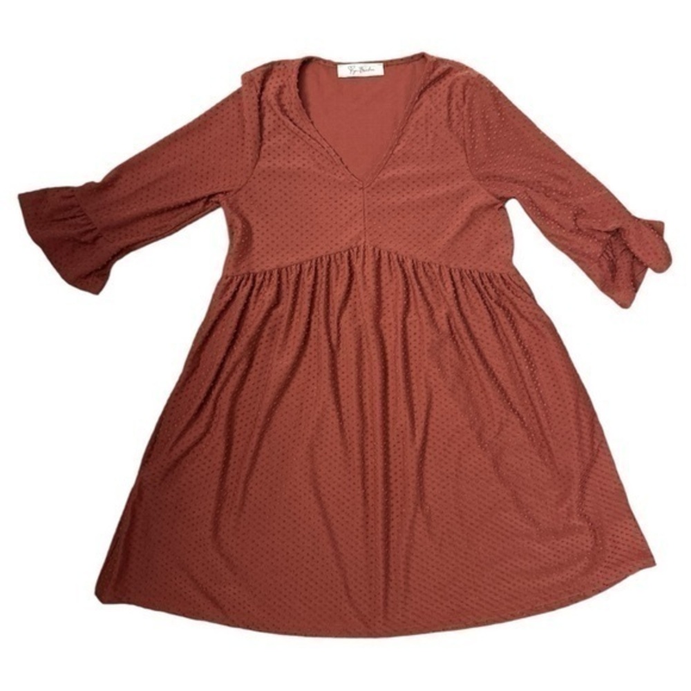 Love you bunches size small, clay colored baby doll dress with dots